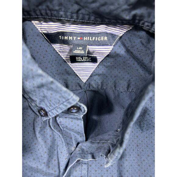 Tommy Hilfiger Men’s Button Down Shirt Blue Micro Dot Print L - Picture 8 of 9